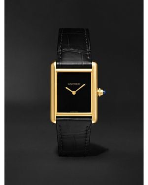 Cartier Tank Louis 25,5 mm Uhr aus 18 Karat Gold mit automatischem Aufzug und Alligatorlederarmband - Schwarz