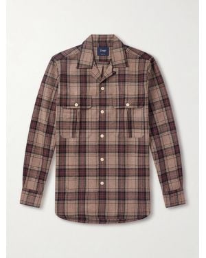 Drake's Camp-Collar Checked Wool Shirt - Brown