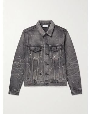 John Elliott Thumper Type Iii Distressed Paint-Splattered Selvedge Denim Trucker Jacket - Grey
