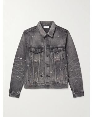 John Elliott Thumper Type III Jeansjacke aus Selvedge Denim in Distressed-Optik mit Farbspritzern - Grau