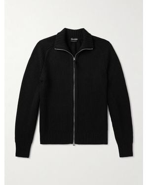 Tom Ford Slim-fit Ribbed Silk And Merino Wool-blend Cardigan - Black