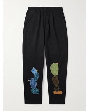 Kapital Nime Wide-leg Appliquéd Cotton-twill Trousers - Black