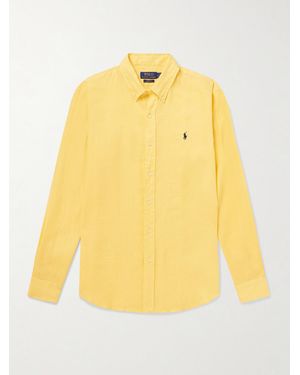 Polo Ralph Lauren Button-Down Collar Logo-Embroidered Linen Shirt - Yellow
