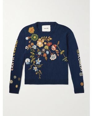 STORY mfg. Verkürzter Pullover aus Biobaumwolle mit Applikationen - Blau