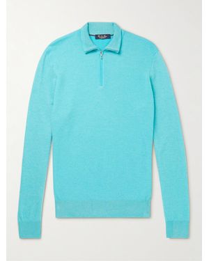 Loro Piana Roadster Striped Cashmere Half-Zip Jumper - Blue