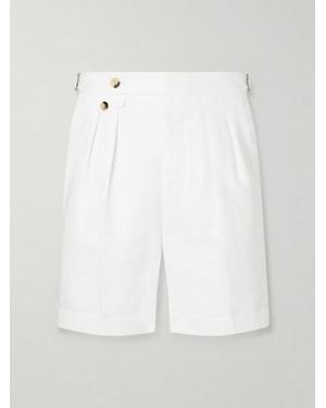 Brunello Cucinelli Wide-leg Pleated Cotton And Linen-blend Bermuda Shorts - White