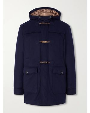 Canali Montgomery Hooded Leather-Trimmed Wool And Cashmere-Blend Padded Parka - Blue