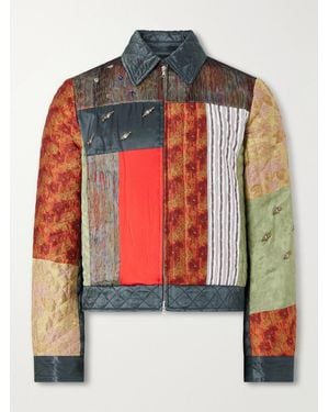 Dries Van Noten Embellished Patchwork Canvas And Jacquard Blouson Jacket - Red