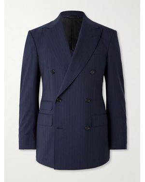 dunhill Double-breasted Pinstriped Wool Suit Jacket - Blue