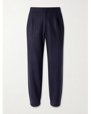 Sease Tapered Pinstriped Wool-Blend Trousers - Blue