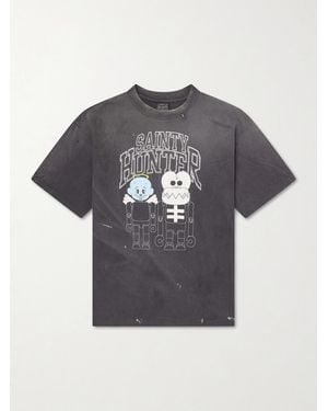 SAINT Mxxxxxx Paint-Splattered Printed Cotton-Jersey T-Shirt - Grey