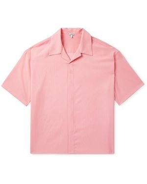 Loewe Oversized Camp-Collar Logo-Embroidered Wool Shirt - Pink