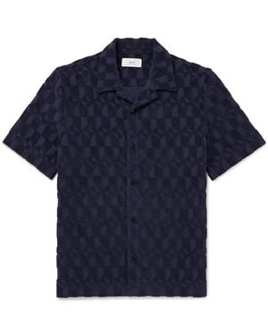 MR P. Camp-Collar Organic Cotton-Terry Jacquard Shirt - Blue