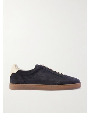 Brunello Cucinelli Leather-Trimmed Suede Trainers - Blue