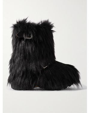 Sacai Faux Fur Biker Boots - Black