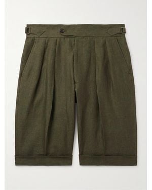 Richard James Hepworth 2 Straight-leg Pleated Linen Shorts - Green