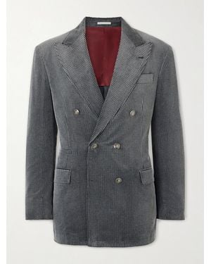 Brunello Cucinelli Slim-Fit Double-Breasted Cotton-Corduroy Suit Jacket - Grey