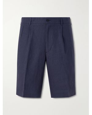 Rubinacci Straight-leg Pleated Linen Shorts - Blue