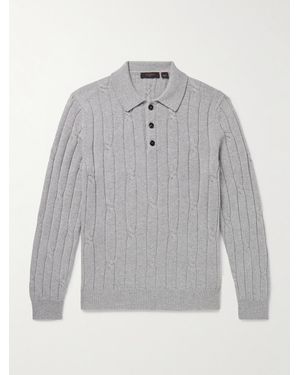 Slowear Incotex Zanone Cable-Knit Virgin Wool And Cashmere-Blend Polo Shirt - Grey