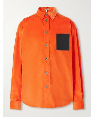 Loewe Leather-trimmed Cotton-corduroy Overshirt - Orange