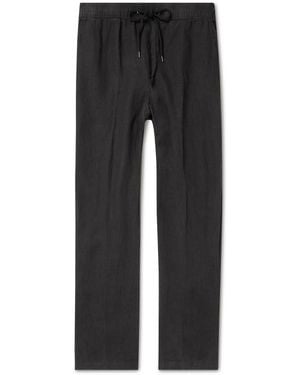 James Perse Garment-Dyed Straight-Leg Linen Drawstring Pants - Black