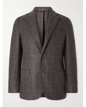 De Petrillo Posillipo Unstructured Prince Of Wales Checked Wool And Cashmere-Blend Suit Jacket - Black