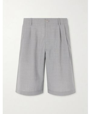 Our Legacy Ponte Straight-leg Pleated Checked Grain De Poudre Shorts - Grey