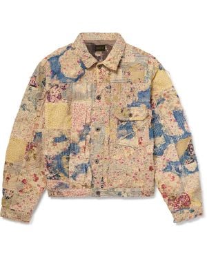 Kapital Boro Distressed Patchwork Cotton And Linen-Blend Jacket - Natural