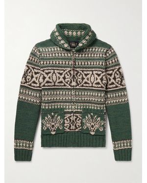RRL Shawl-Collar Jacquard-Knit Wool Zip-Up Cardigan - Green