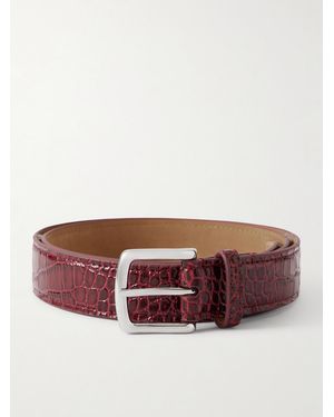 George Cleverley 3Cm Croc-Effect Leather Belt - Brown