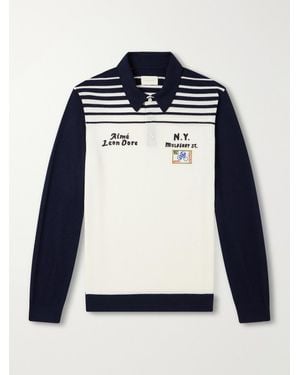 Aimé Leon Dore Logo-Embroidered Merino Wool Polo Shirt - Blue