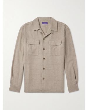 Ralph Lauren Colton Russel Convertible-Collar Prince Of Wales Checked Wool, Silk And Cashmere-Blend Shirt - Natural