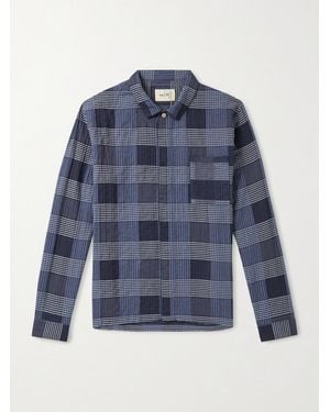 Folk Patch Checked Cotton-Blend Shirt - Blue