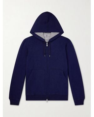 Brunello Cucinelli Cotton-Blend Zip-Up Hoodie - Blue