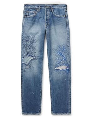 Kapital Monkey Cisco Straight-leg Distressed Embroidered Jeans - Blue