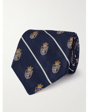 Polo Ralph Lauren Club 9Cm Embroidered Striped Silk-Twill Tie - Blue