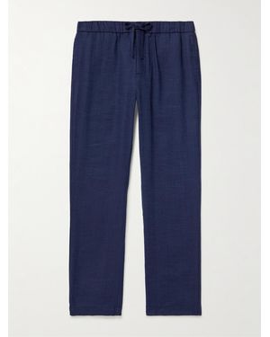 Frescobol Carioca Oscar Straight-Leg Linen And Cotton-Blend Drawstring Trousers - Blue