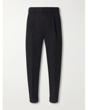 Officine Generale Hugo Tapered Pleated Belted Virgin Wool-Hopsack Trousers - Blue