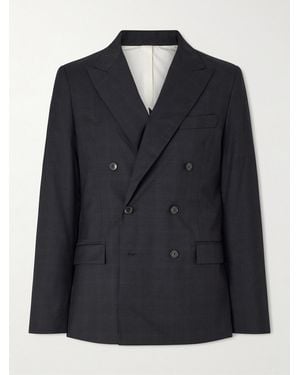 A Kind Of Guise Double-Breasted Checked Virgin Suit Jacket - Black