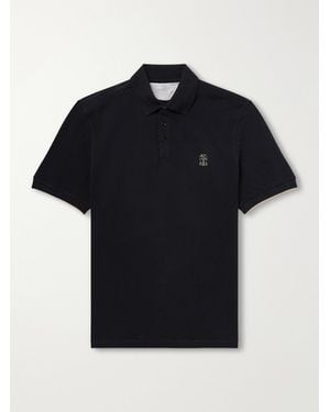 Brunello Cucinelli Logo-Embroidered Cotton-Piqué Polo Shirt - Black