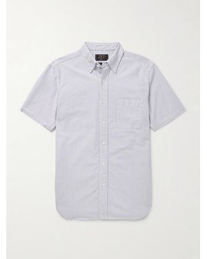 Beams Plus Hemd aus gestreiftem Baumwoll-Oxford mit Button-Down-Kragen - Weiß