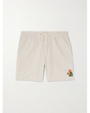 Portuguese Flannel Spring Straight-leg Embroidered Linen And Cotton-blend Shorts - Natural