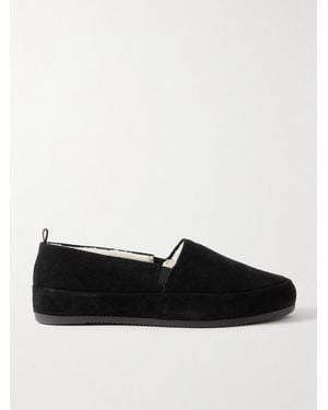 Mulo Shearling-Lined Suede Loafers - Black