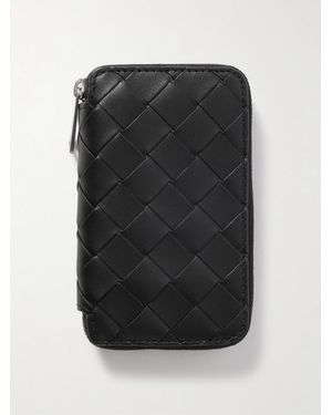 Bottega Veneta Intrecciato Leather Zip-Around Key Case - Nero