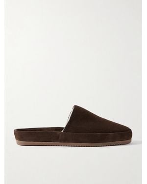 Mulo Fleece-Lined Suede Slippers - Marrone