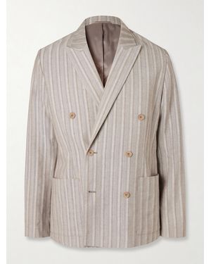 NN07 Jordin 10058 Double-Breasted Striped Cotton-Blend Herringbone Blazer - Natural