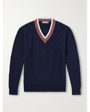 Canali Herringbone Wool And Cashmere-Blend Jumper - Blue