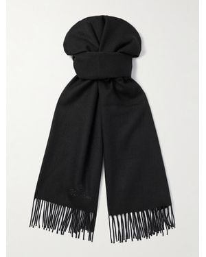 Loro Piana Logo-embroidered Fringed Herringbone Cashmere Scarf - Black