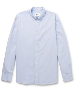 NN07 Colby 5910 Button-Down Collar Logo-Embroidered Striped Organic Cotton Shirt - Blue