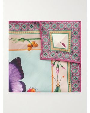 La DoubleJ Printed Silk Pocket Square - Blue